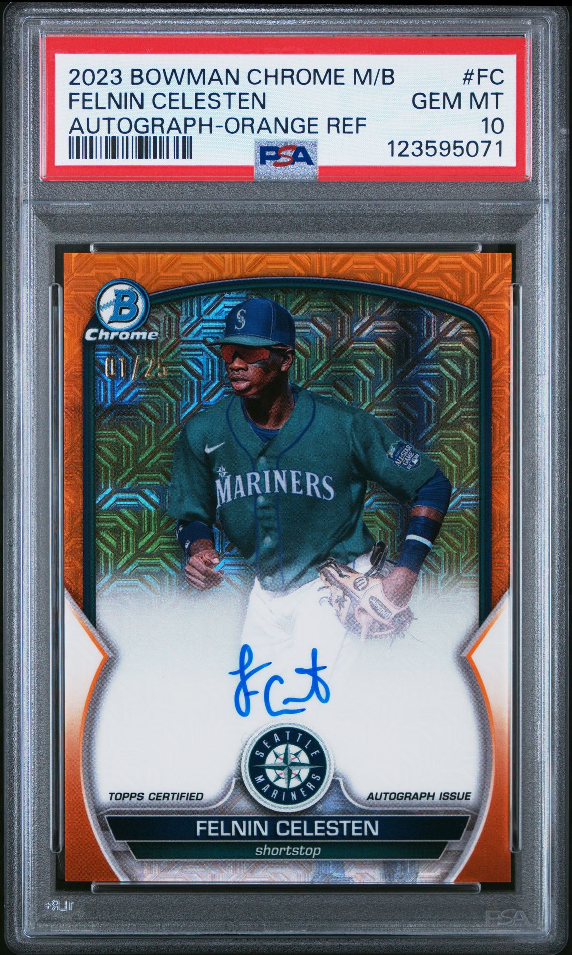 2023 Bowman Chrome Mega Box Autographs Felnin Celesten #Fc (Autograph-Orange Ref) Gem Mt 10 front