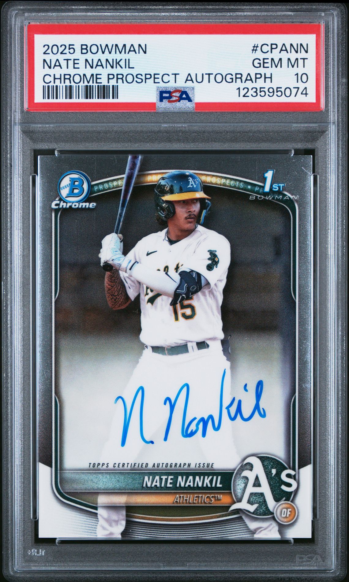 2025 Bowman Chrome Prospect Autographs Nate Nankil #Cpann Gem Mt 10 front