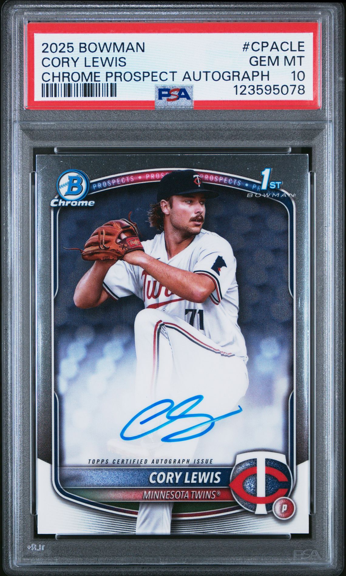 2025 Bowman Chrome Prospect Autographs Cory Lewis #Cpacle Gem Mt 10 front