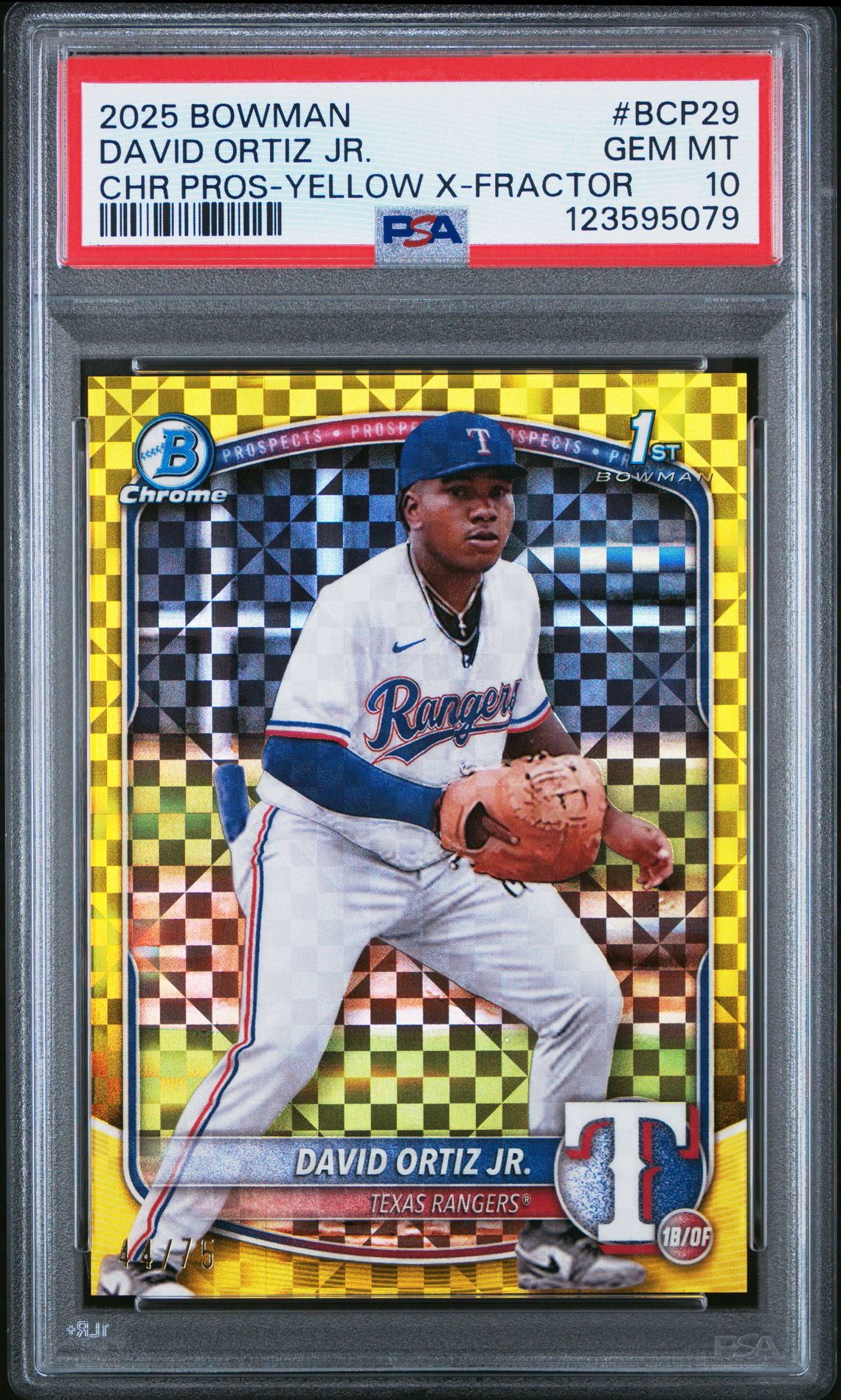 2025 Bowman Chrome Prospects David Ortiz Jr. #Bcp29 (Chr Pros-Yellow X-Fractor) Gem Mt 10 front