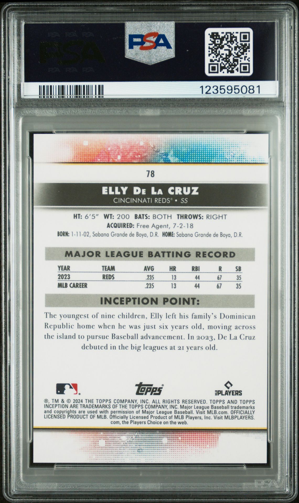2024 Topps Inception Elly De La Cruz #78 Gem Mt 10 back