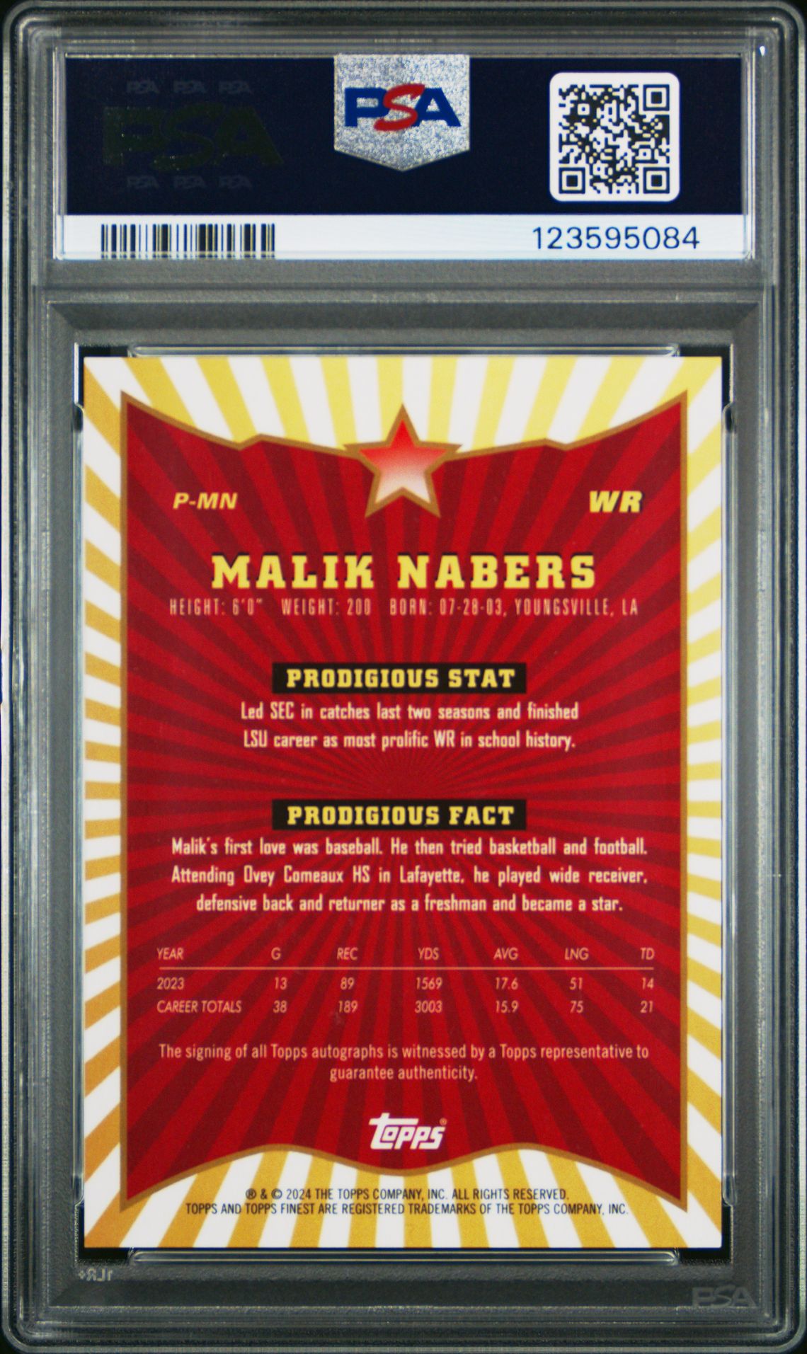 2024 Topps Finest Prodigies Autographs Malik Nabers #Pmn Gem Mt 10 back