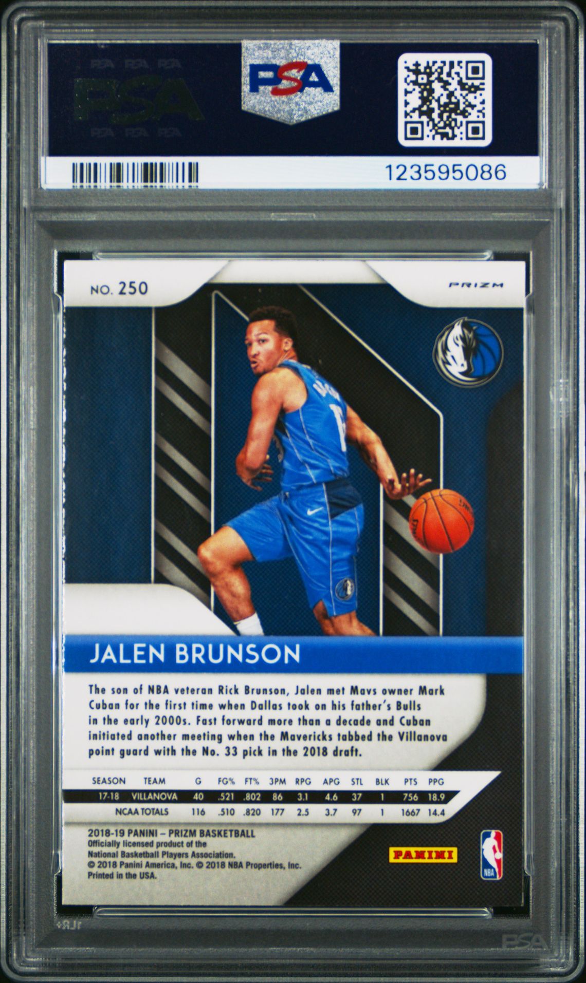 2018 Panini Prizm Jalen Brunson #250 (Red/White/Blue Prizm) Mint 9 back
