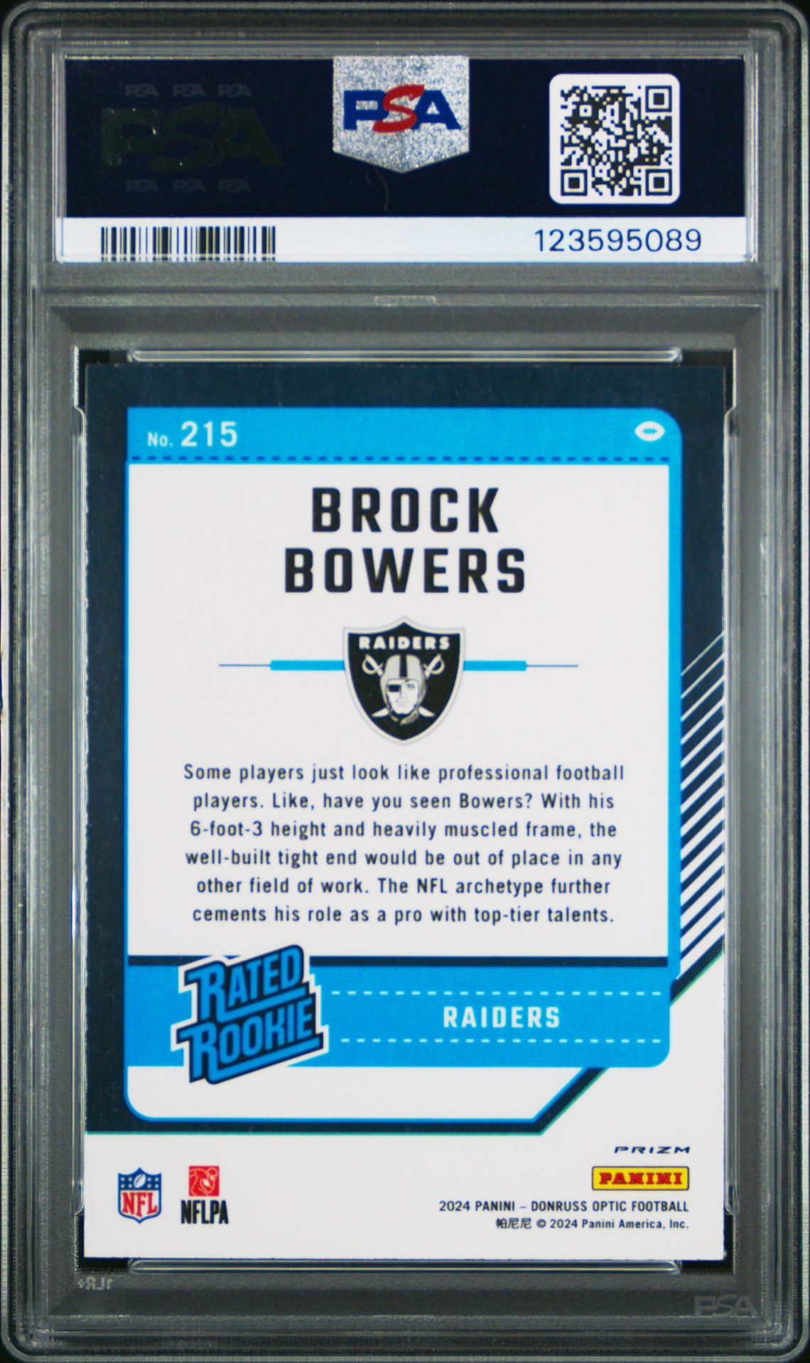 2024 Panini Donruss Optic Brock Bowers #215 (Holo) Mint 9 back