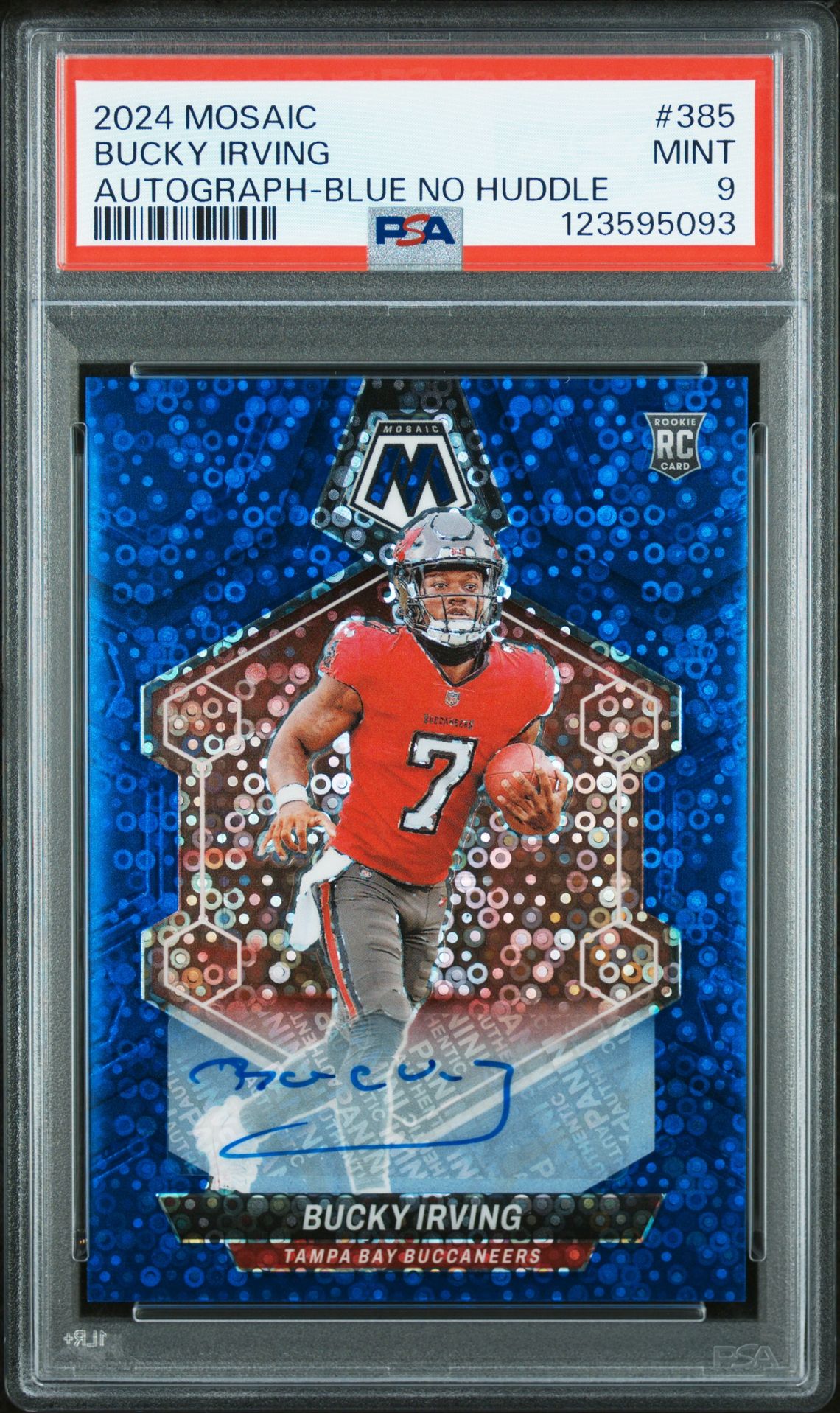 2024 Panini Mosaic Bucky Irving #385 (Autograph-Blue No Huddle) Mint 9 front
