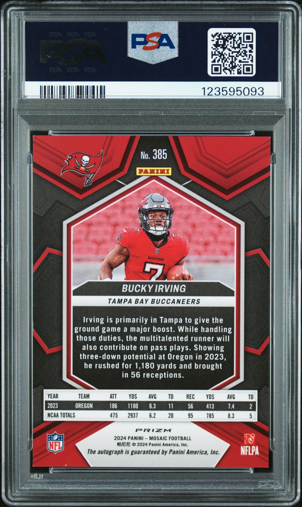 2024 Panini Mosaic Bucky Irving #385 (Autograph-Blue No Huddle) Mint 9 back