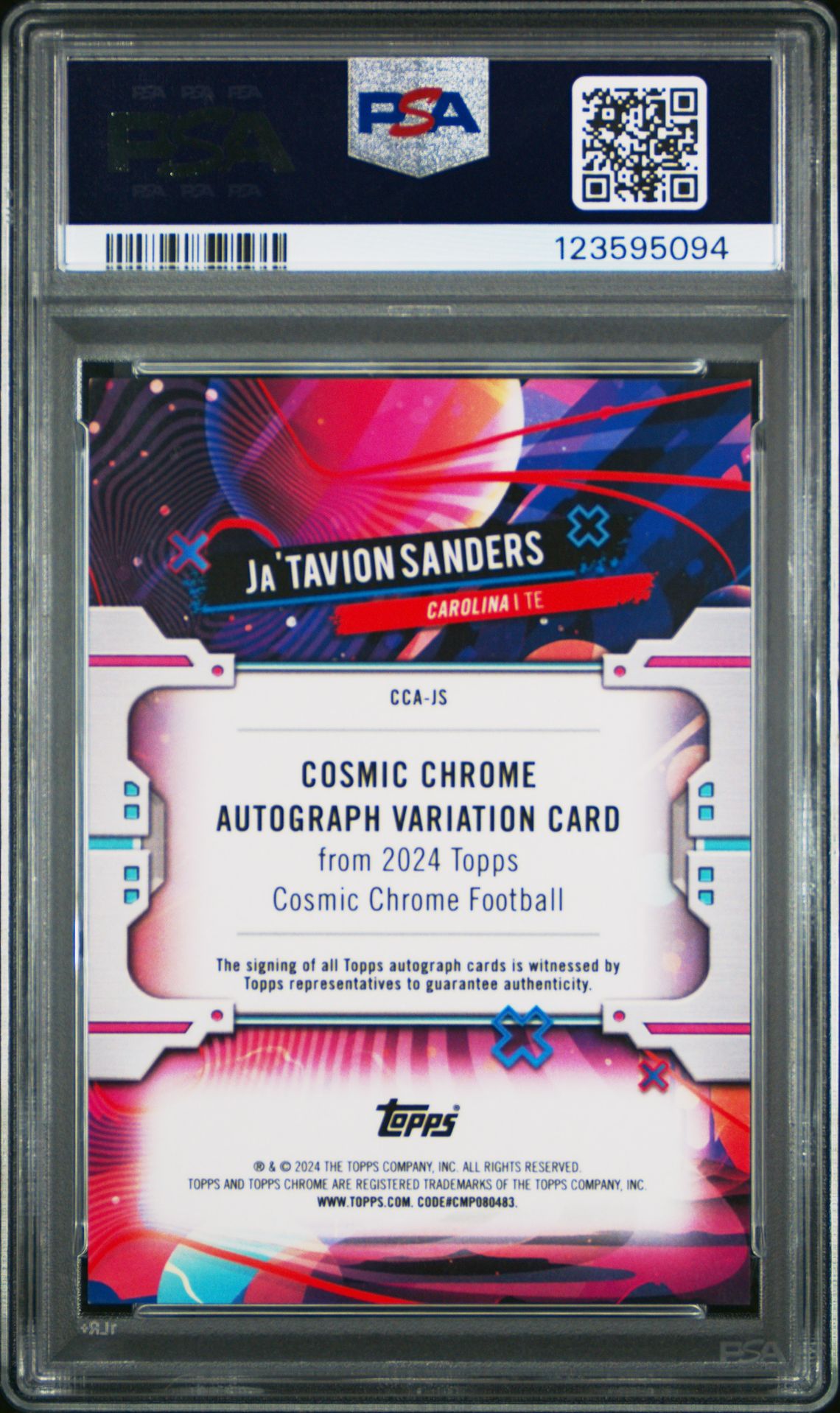 2024 Topps Cosmic Chrome Cosmic Chrome Autographs Ja'tavion Sanders #Js (Autograph-Red Flare) Mint 9 back