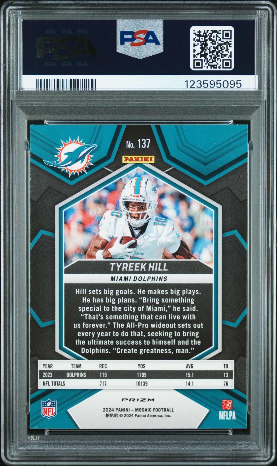 2024 Panini Mosaic Tyreek Hill #137 (Genesis) Gem Mt 10 back