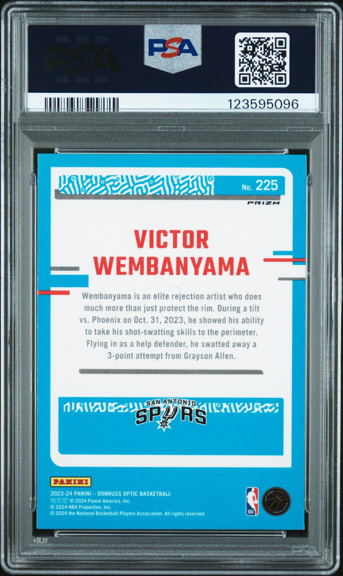 2023 Panini Donruss Optic Victor Wembanyama #225 (Blue Velocity) Mint 9 back