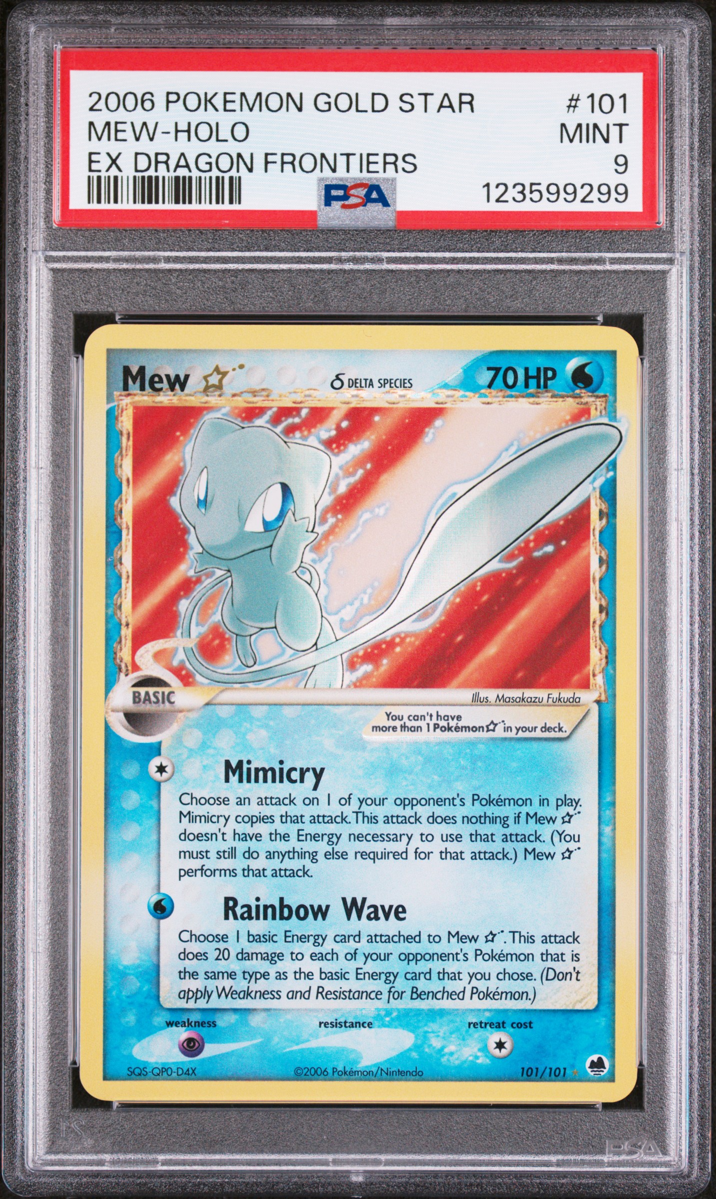 2006 #101 Mew-Holo Gold Star PSA 9 EX Dragon Frontiers Pokemon