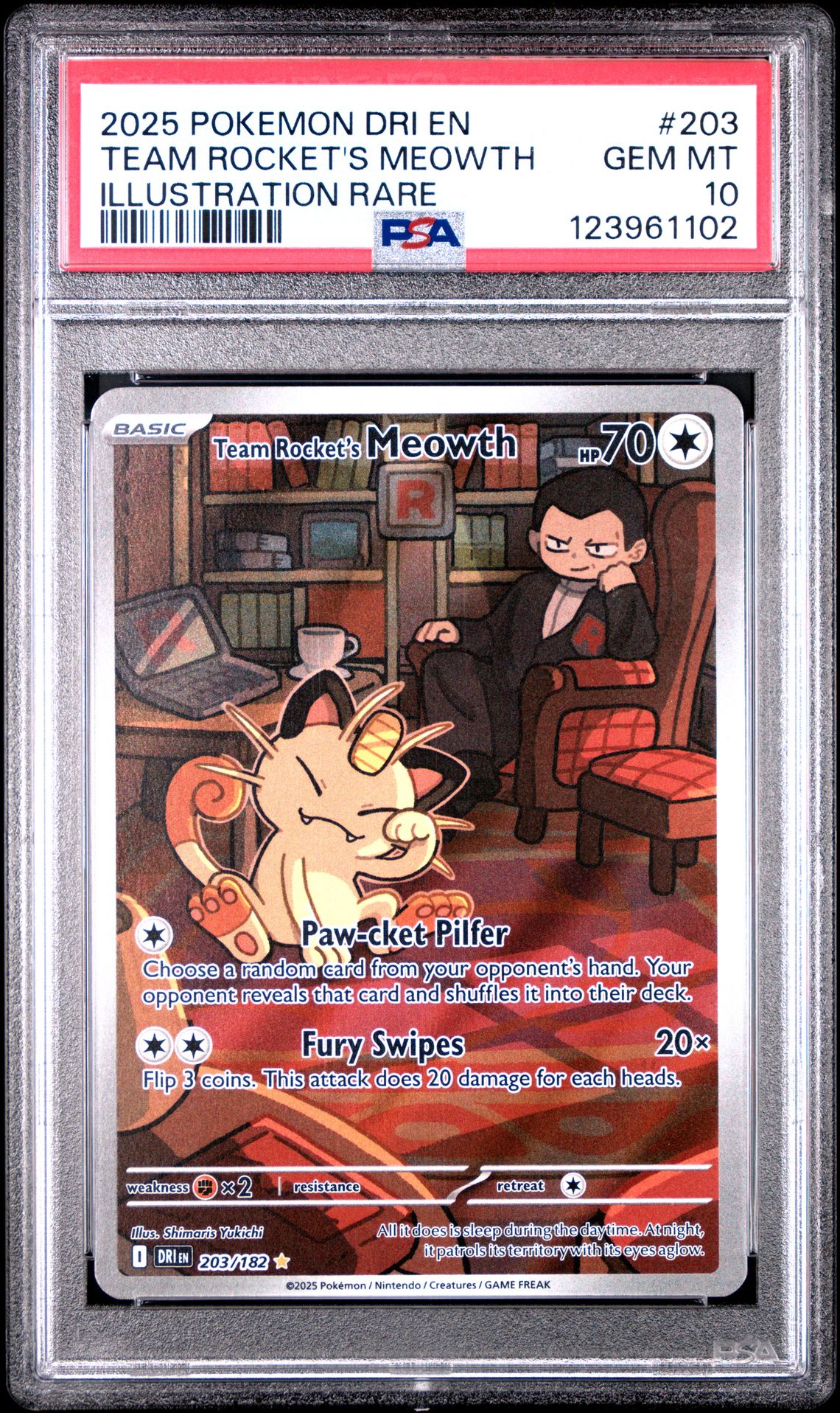 2025 Pokemon POKEMON DRI EN-DESTINED RIVALS ILLUSTRATION RARE #203 Team Rocket's Meowth front