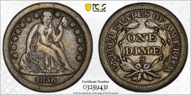 1856-S 10C F-101, Large S VF20