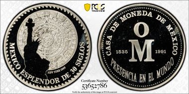 1991-Mo Medal Splendor of 30 Centuries Ag Worldwide Presence PR66DCAM