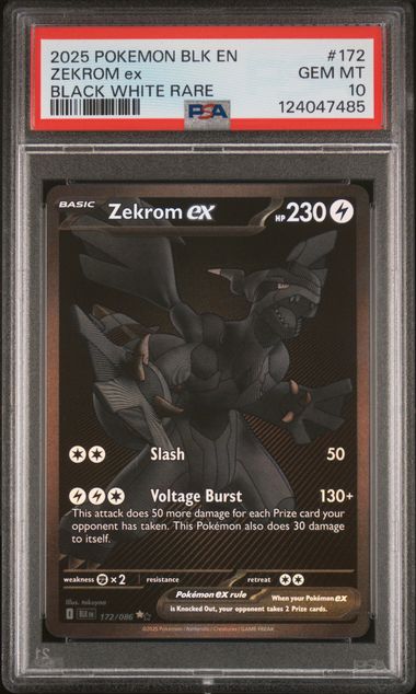 2025 POKEMON BLK EN-BLACK BOLT #172 ZEKROM ex BLACK WHITE RARE (PSA 10) (PSA 10) – 124047485