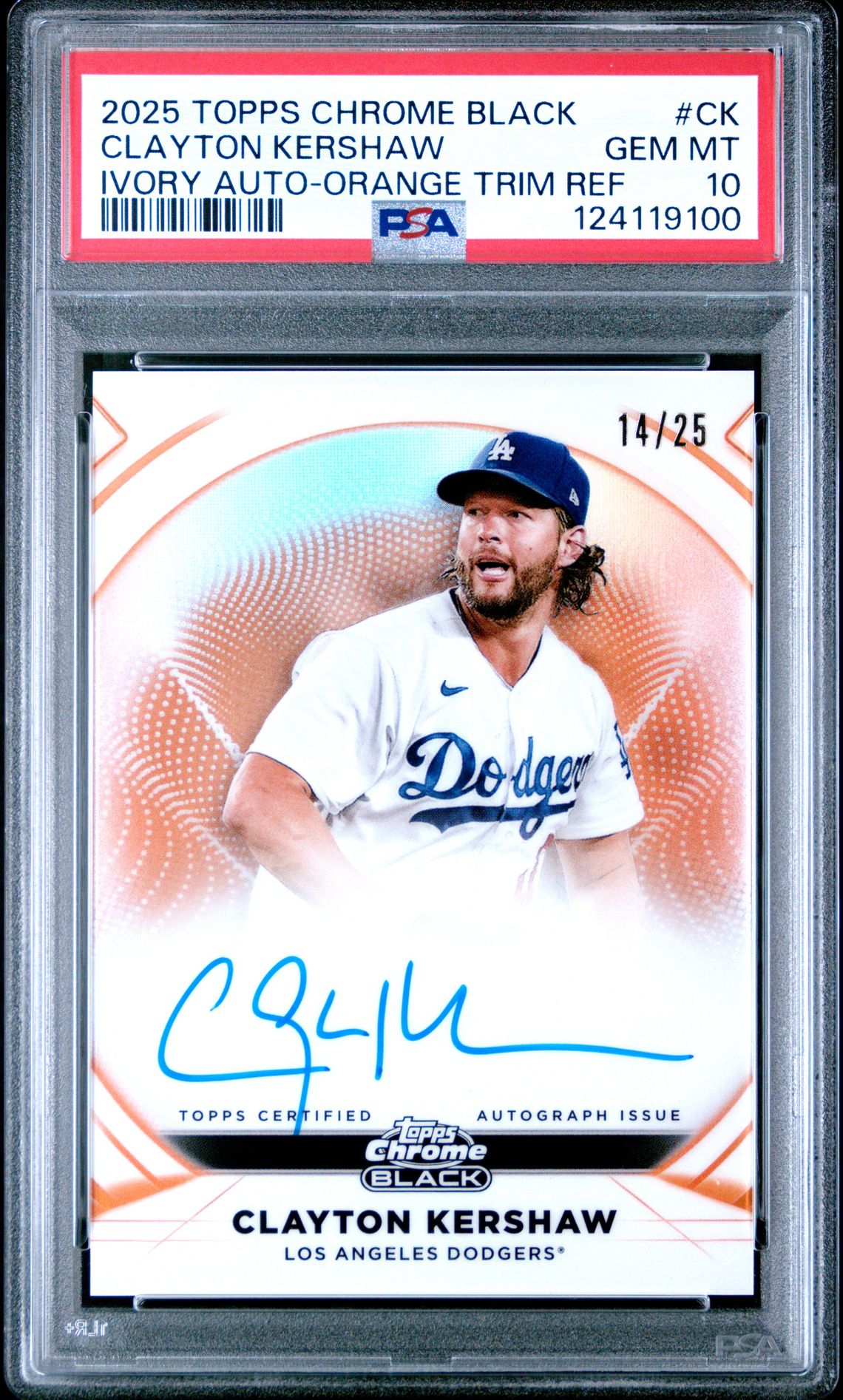 2025 Topps TOPPS CHROME BLACK IVORY AUTOGRAPHS Orange #CK Clayton Kershaw front