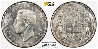 1952 50C Wide Date MS65