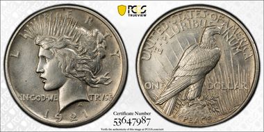 1921 $1 High Relief, Peace N1