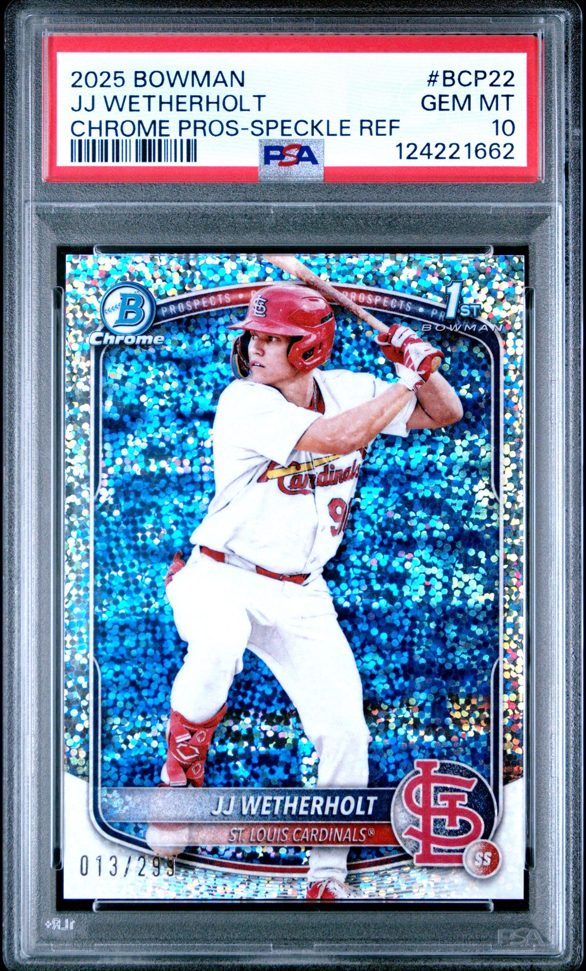 2025 Bowman BOWMAN CHROME PROSPECTS CHROME PROS-SPECKLE REF #BCP22 Jj Wetherholt front