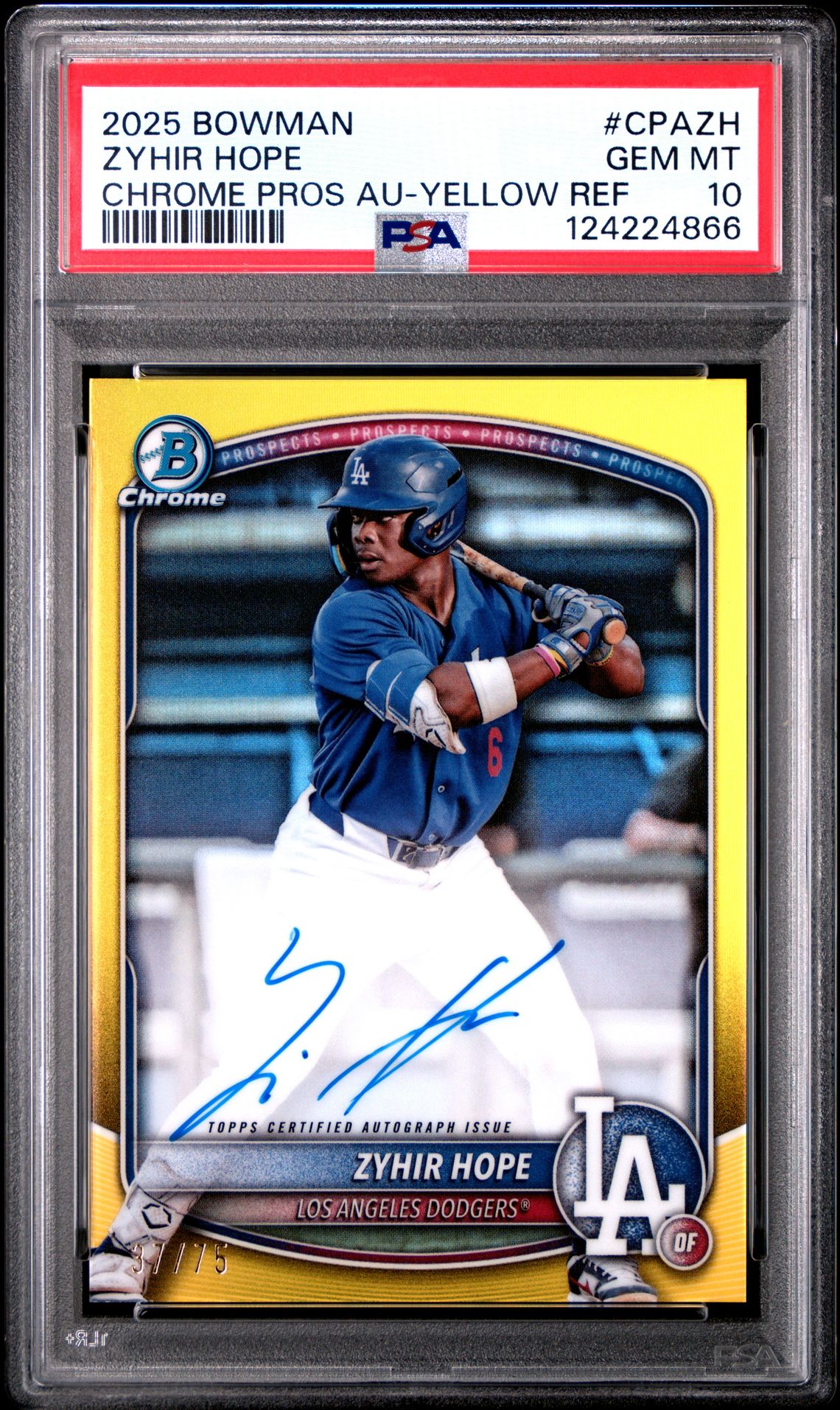 2025 Bowman BOWMAN CHROME PROSPECT AUTOGRAPHS CHROME PROS AU-YELLOW REF #CPAZH Zyhir Hope front