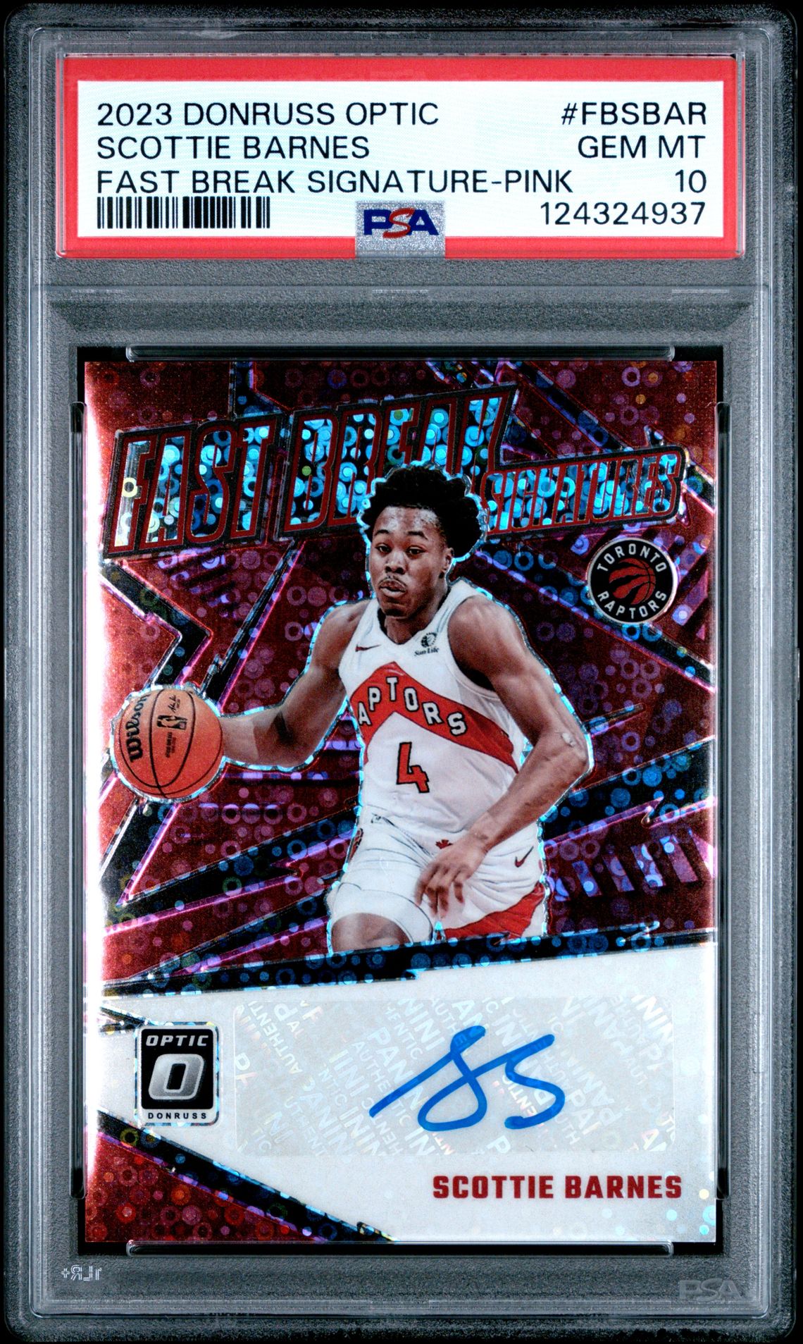 2023 Panini PANINI DONRUSS OPTIC FAST BREAK SIGNATURES PINK #FBSBAR Scottie Barnes front