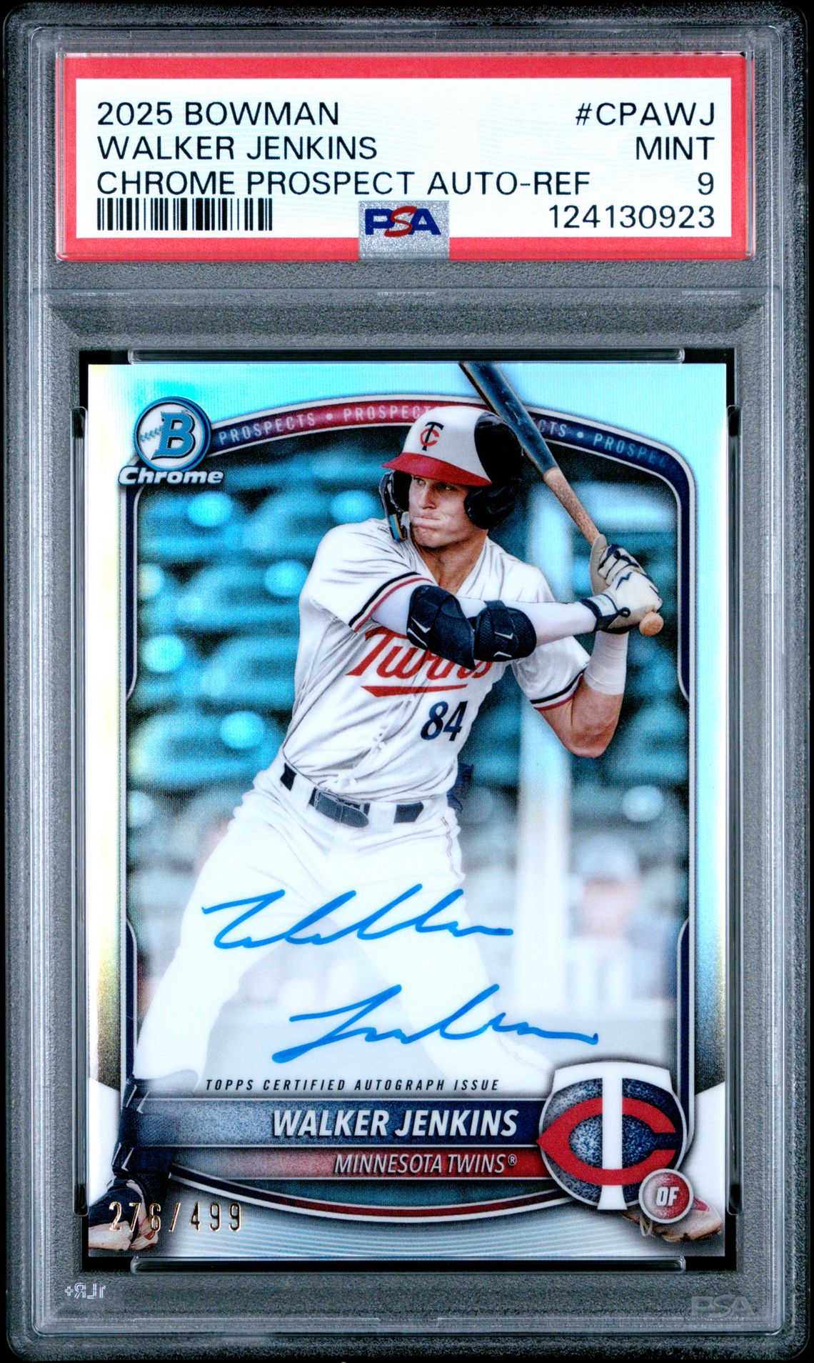2025 Bowman Chrome Prospect Autographs Walker Jenkins #Cpawj (Chrome Prospect Auto-Ref) Mint 9 front