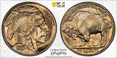 1938-D 5C Overmintmark, FS-514 MS65