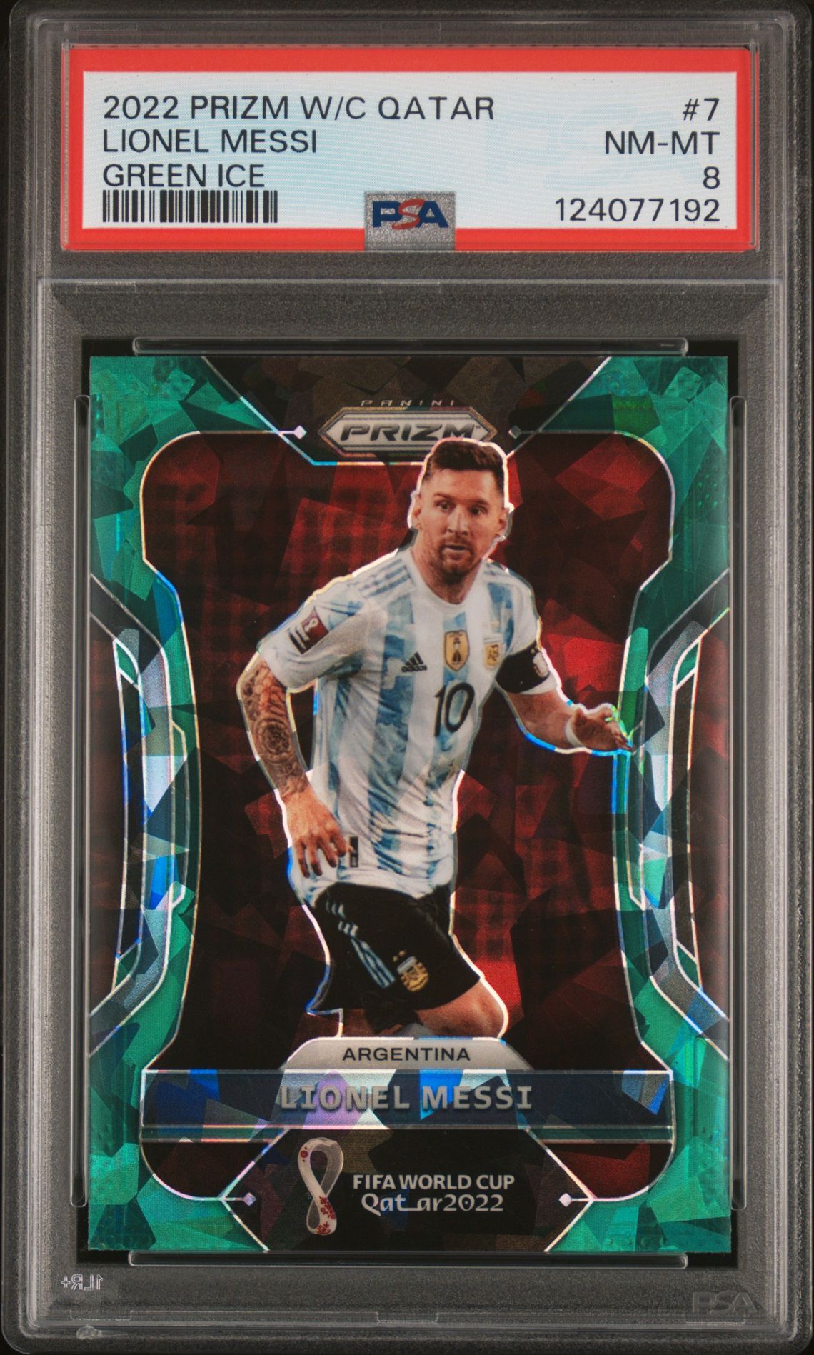 2022 Panini PANINI PRIZM WORLD CUP QATAR GREEN ICE #7 Lionel Messi front