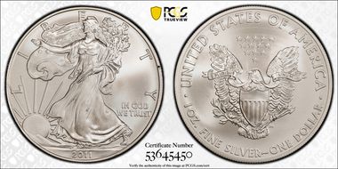 2011 $1 Silver Eagle 25th Anniversary MS70