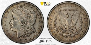 1901 $1 VAM 7, Doubled Arrows XF40