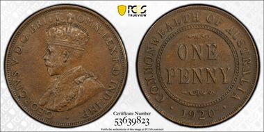 1920 //.  1D Dot Below Indian Obverse AU58BN