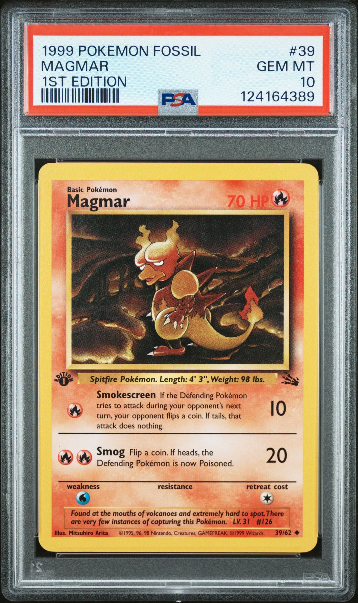 1999 Pokemon Fossil Magmar #39 (1St Edition) Gem Mt 10 front