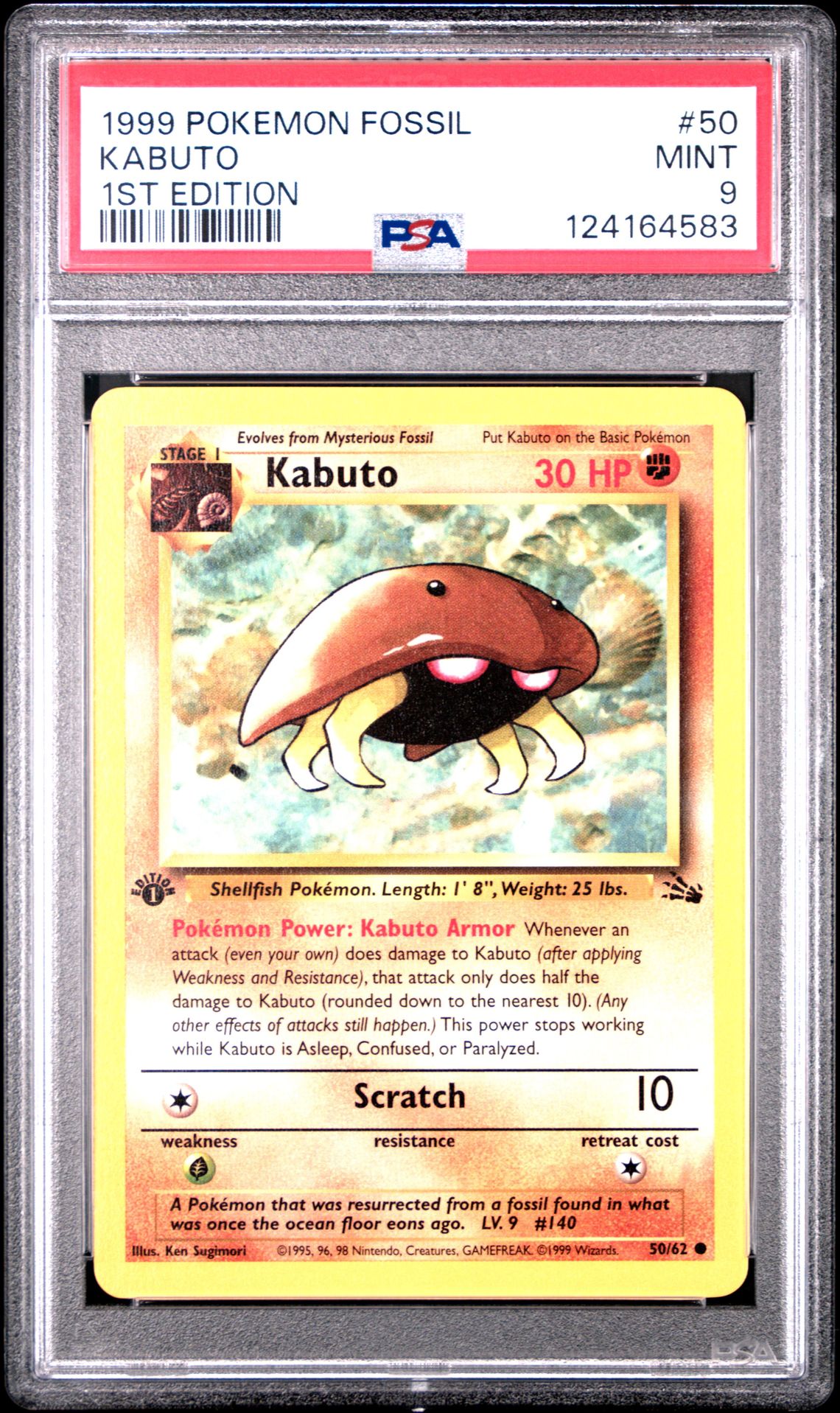 1999 Pokemon Fossil Kabuto #50 (1St Edition) Mint 9 front