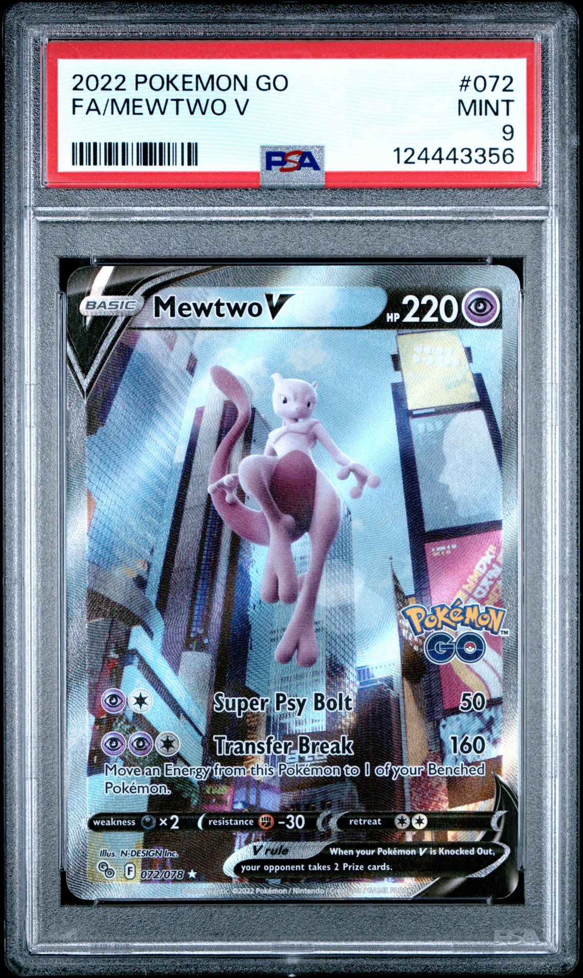2022 Pokemon Go Fa/Mewtwo V #072 Mint 9 front