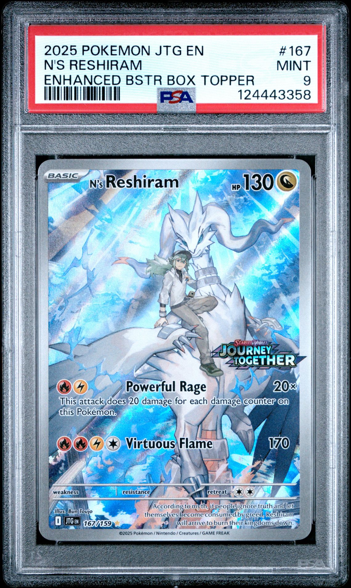 2025 Pokemon Jtg En-Journey Together N's Reshiram #167 (Enhanced Bstr Box Topper) Mint 9 front