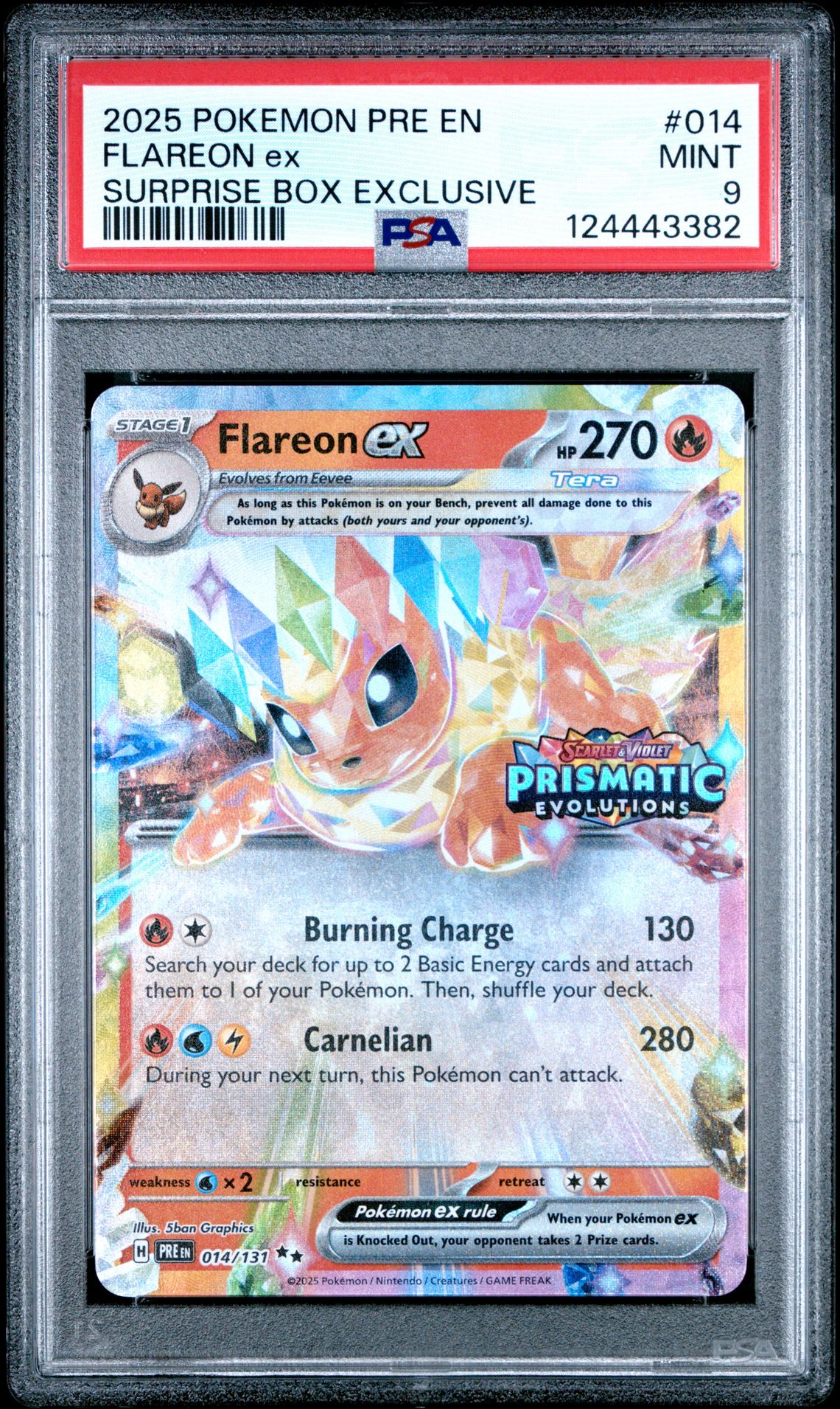 2025 Pokemon Pre En-Prismatic Evolutions Flareon Ex #014 (Surprise Box Exclusive) Mint 9 front