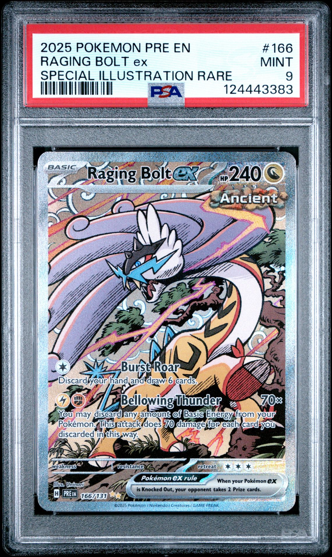 2025 Pokemon Pre En-Prismatic Evolutions Raging Bolt Ex #166 (Special Illustration Rare) Mint 9 front