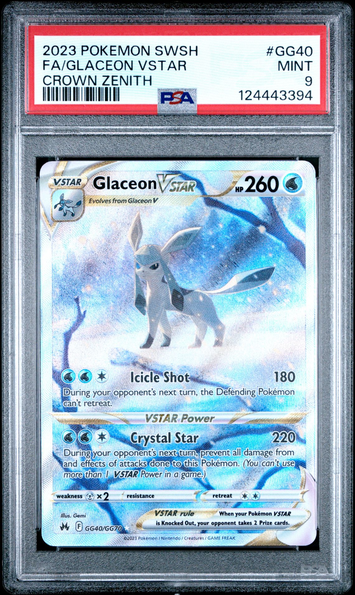 2023 Pokemon Sword And Shield Crown Zenith Fa/Glaceon Vstar #Gg40 (Crown Zenith) Mint 9 front
