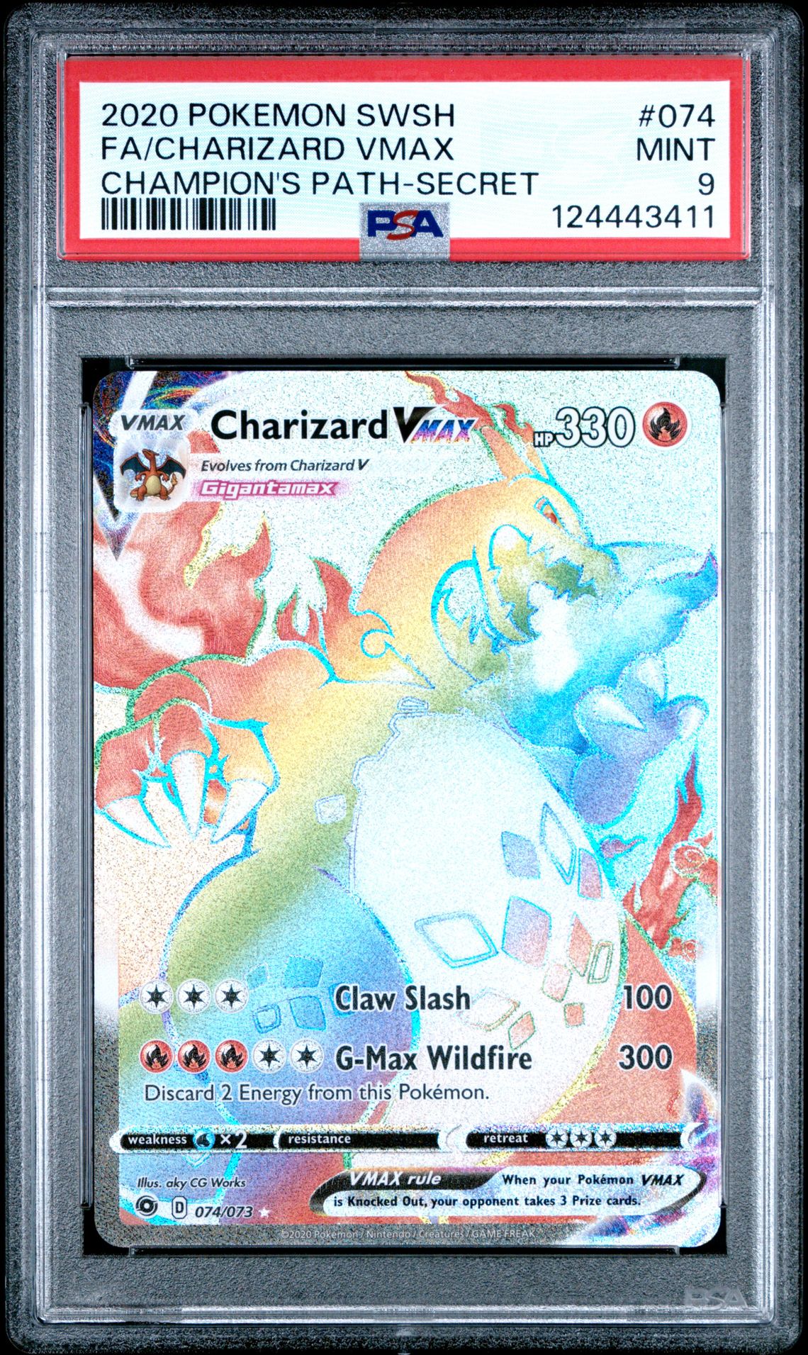 2020 Pokemon Sword & Shield Champion's Path Fa/Charizard Vmax #074 (Champion's Path-Secret) Mint 9 front