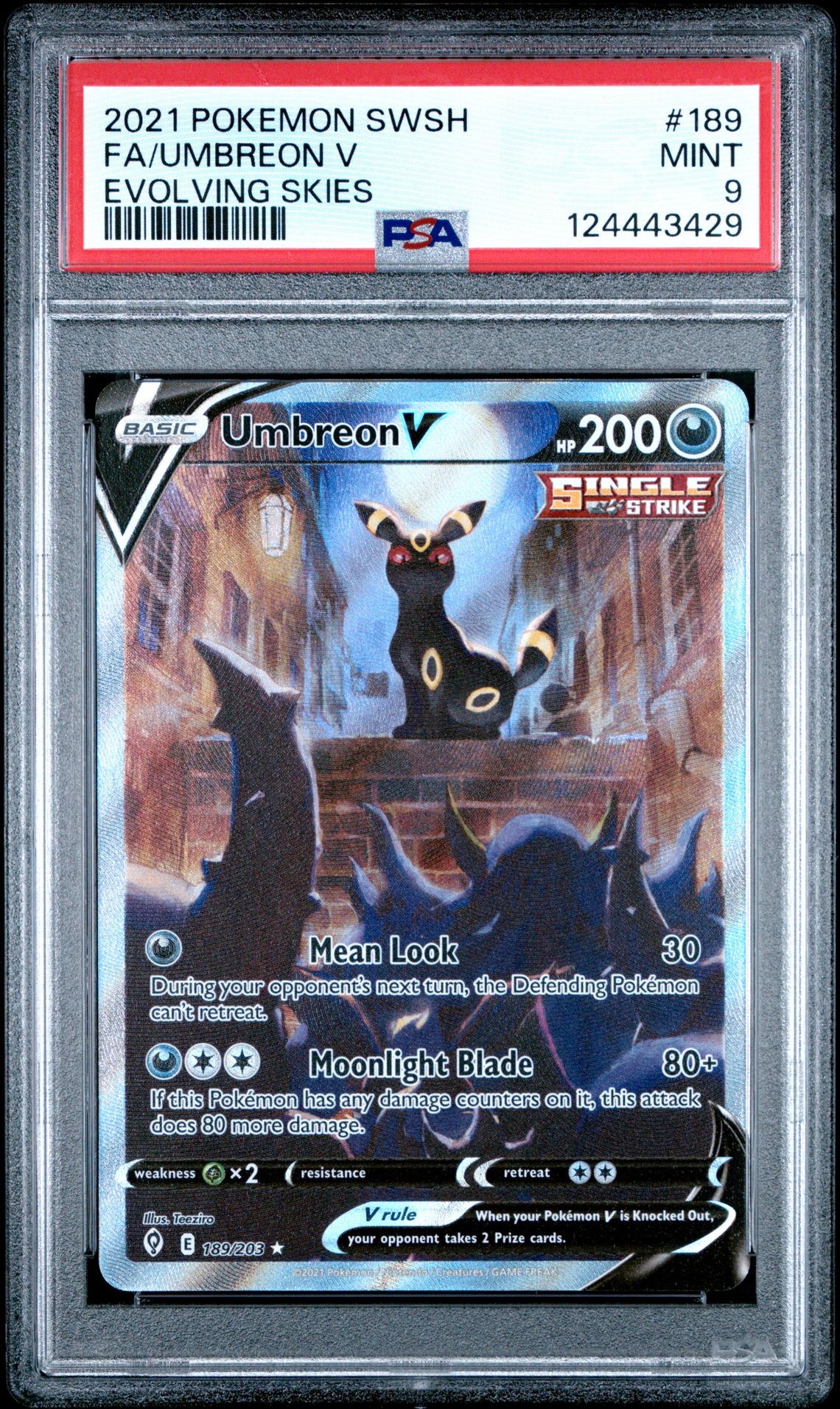 2021 Pokemon Sword & Shield Evolving Skies Fa/Umbreon V #189 (Evolving Skies) Mint 9 front