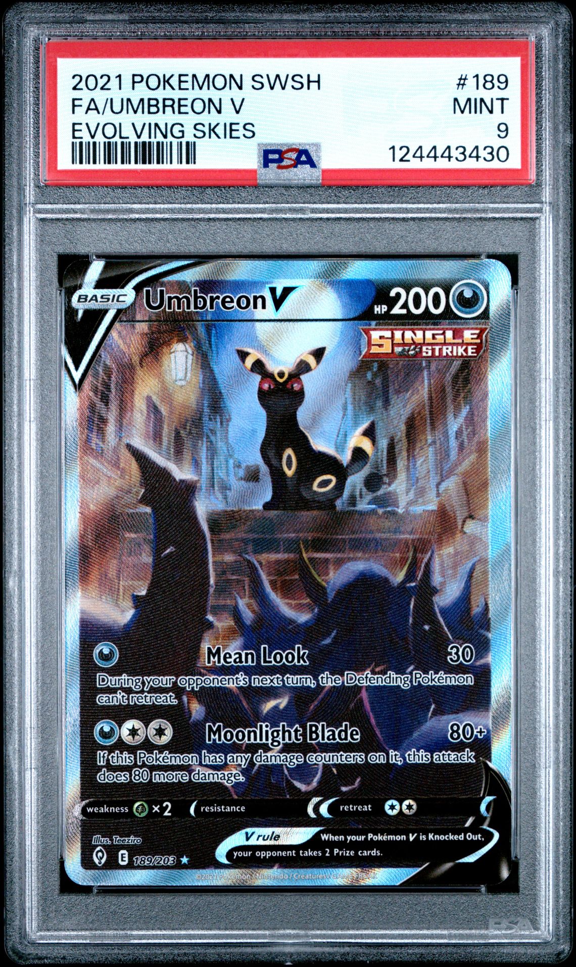 2021 Pokemon Sword & Shield Evolving Skies Fa/Umbreon V #189 (Evolving Skies) Mint 9 front