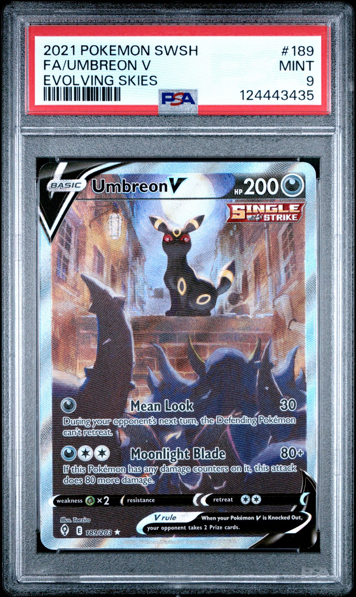 2021 Pokemon Sword & Shield Evolving Skies Fa/Umbreon V #189 (Evolving Skies) Mint 9 front