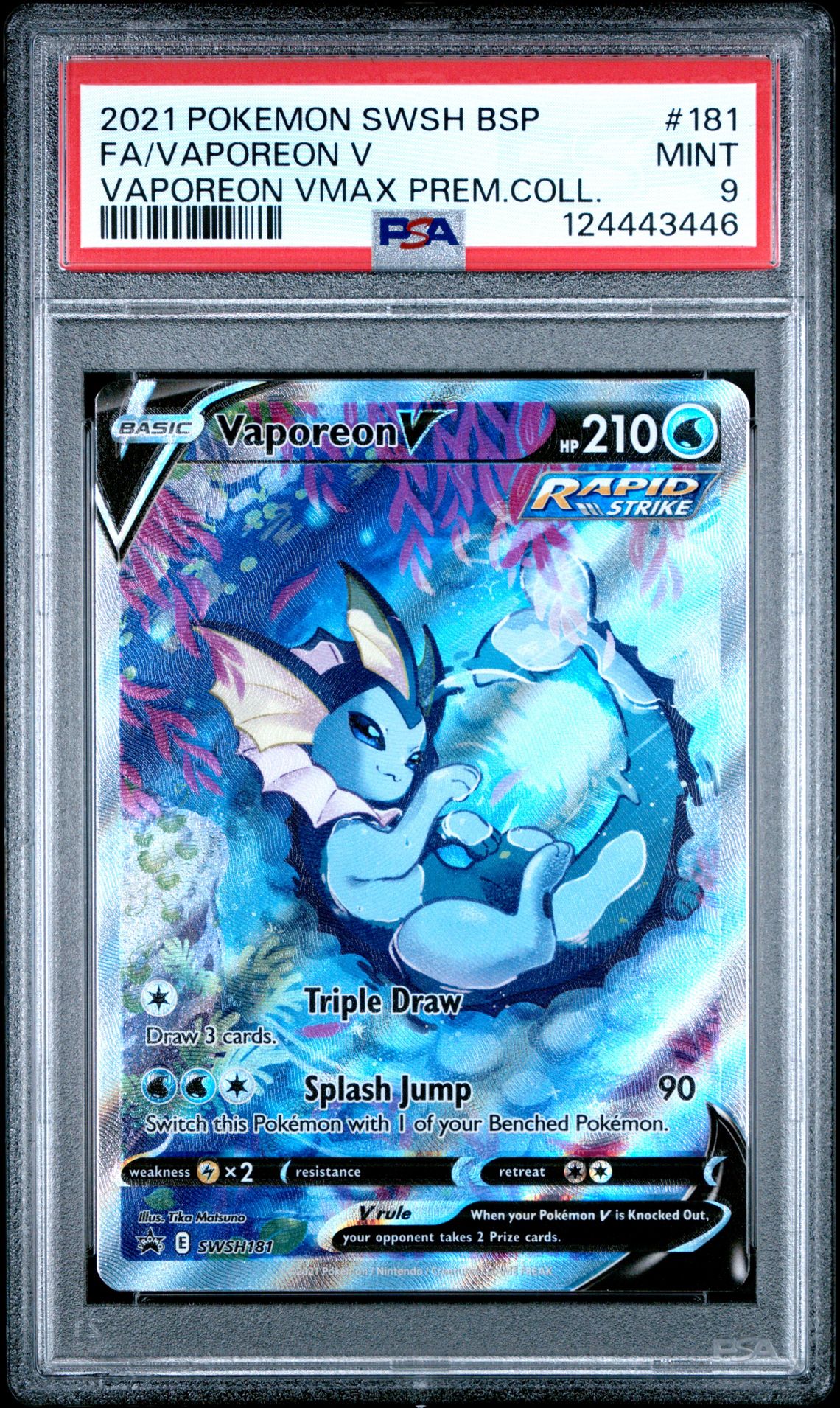 2021 Pokemon Swsh Black Star Promo Fa/Vaporeon V #181 (Vaporeon Vmax Prem.coll.) Mint 9 front