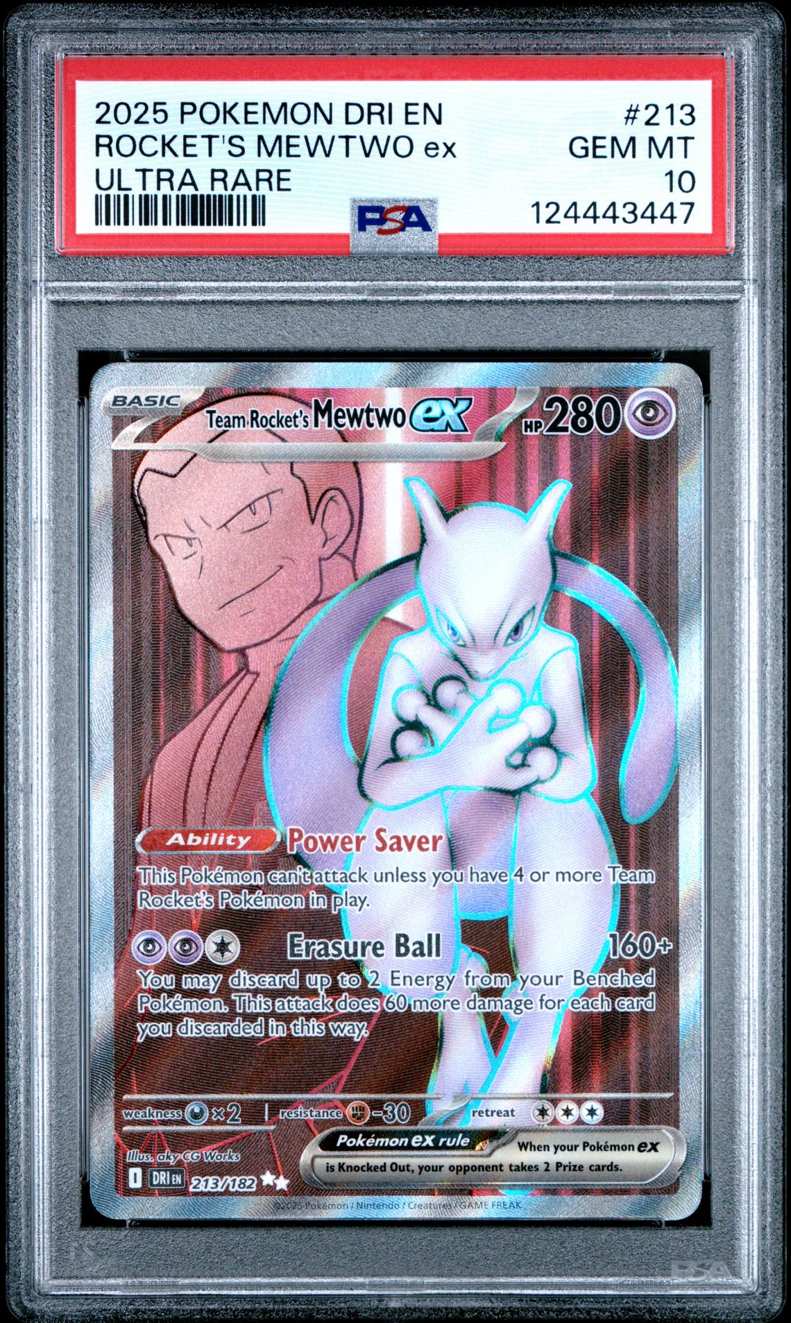 2025 Pokemon Dri En-Destined Rivals Rocket's Mewtwo Ex #213 (Ultra Rare) Gem Mt 10 front