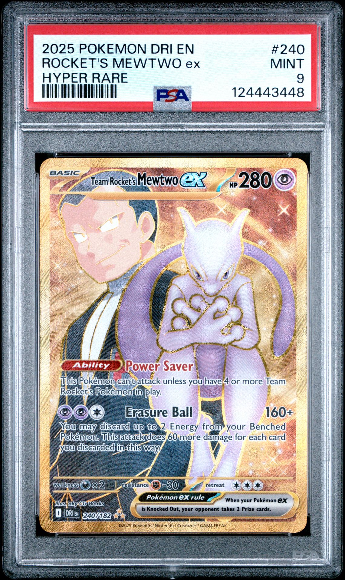 2025 Pokemon Dri En-Destined Rivals Rocket's Mewtwo Ex #240 (Hyper Rare) Mint 9 front