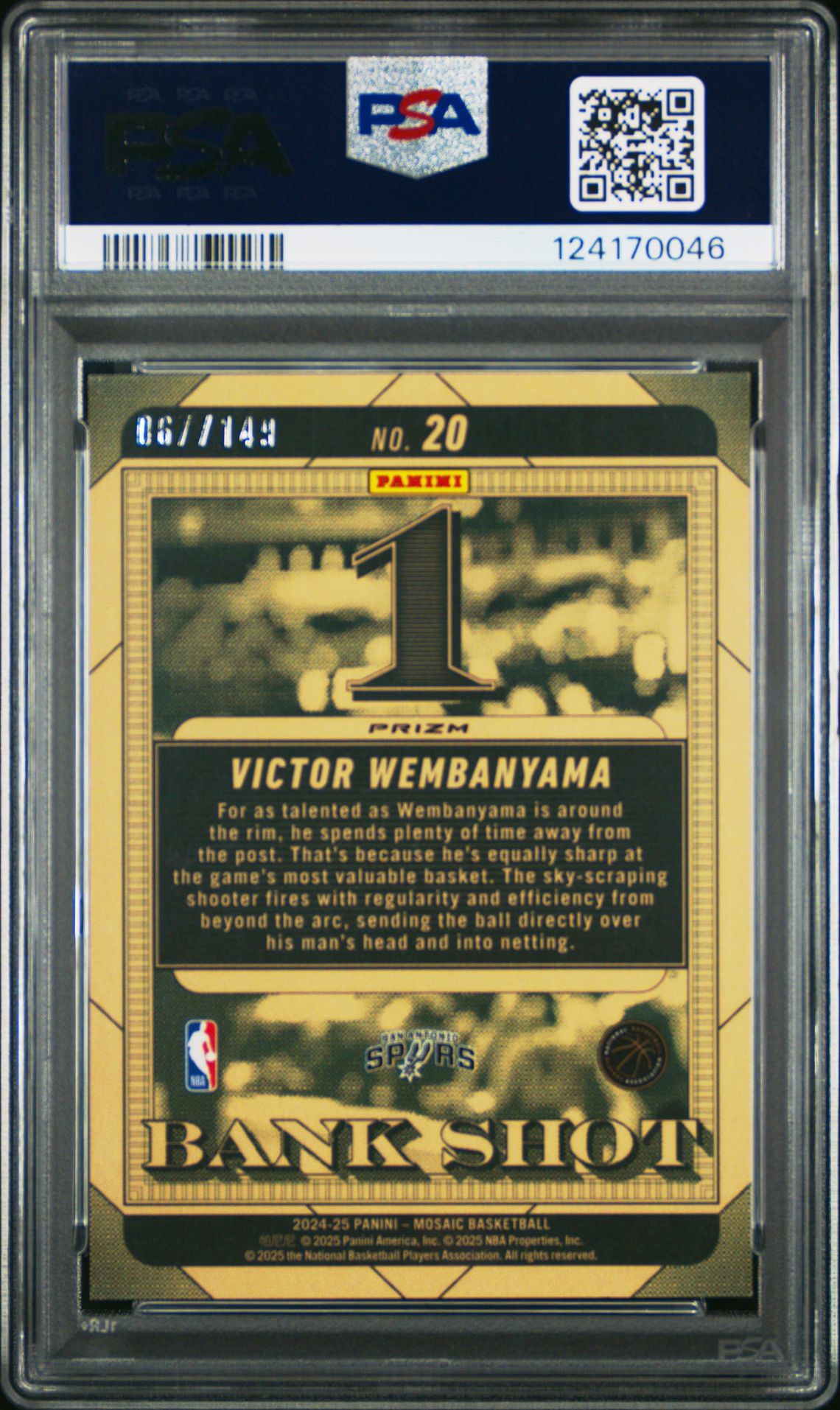 2024 Panini Mosaic Bank Shot Victor Wembanyama #20 (Bank Shot-Pink) Gem Mt 10 back