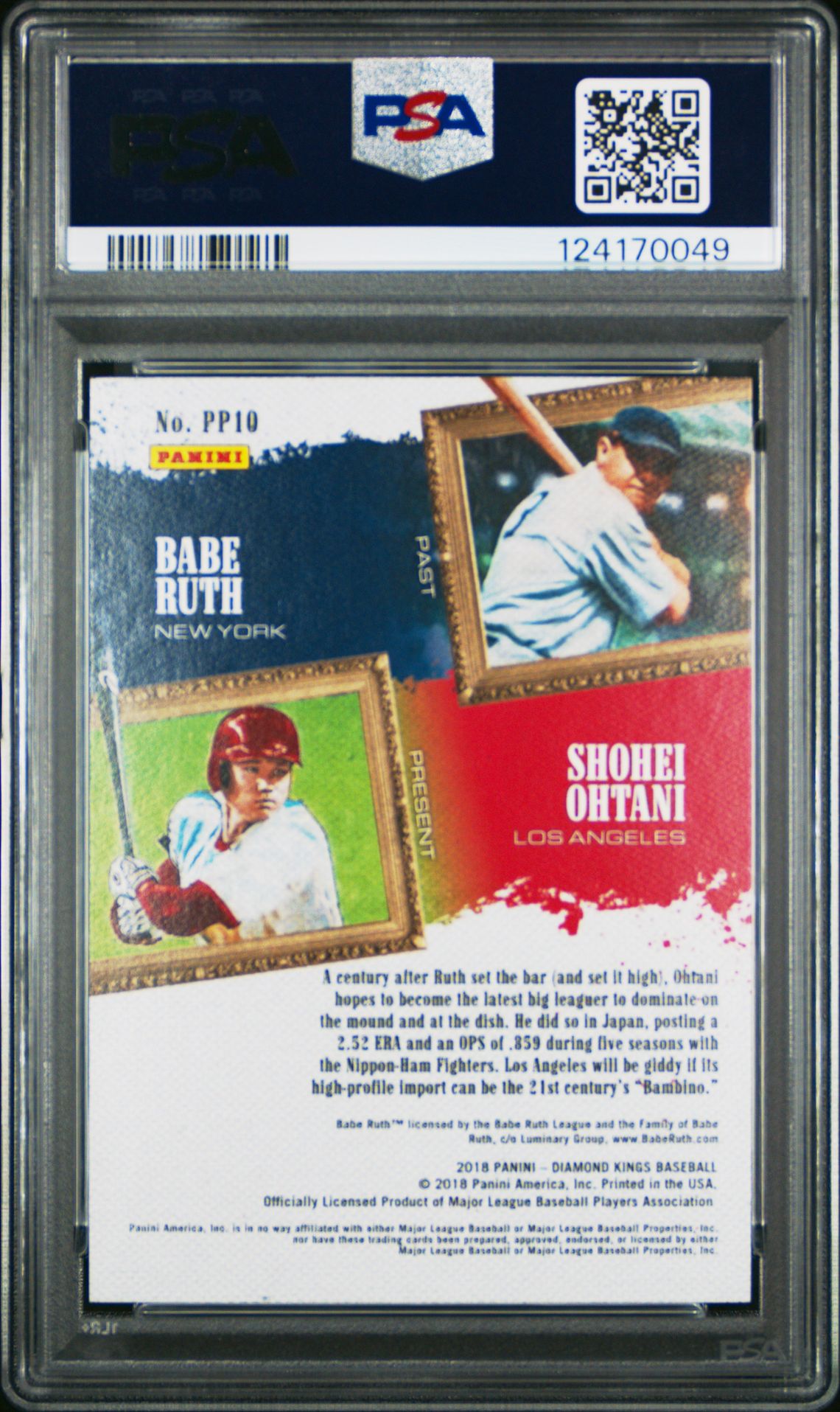 2018 Panini Diamond Kings Past & Present B.ruth/S.ohtani #Pp10 (Past & Present) Gem Mt 10 back