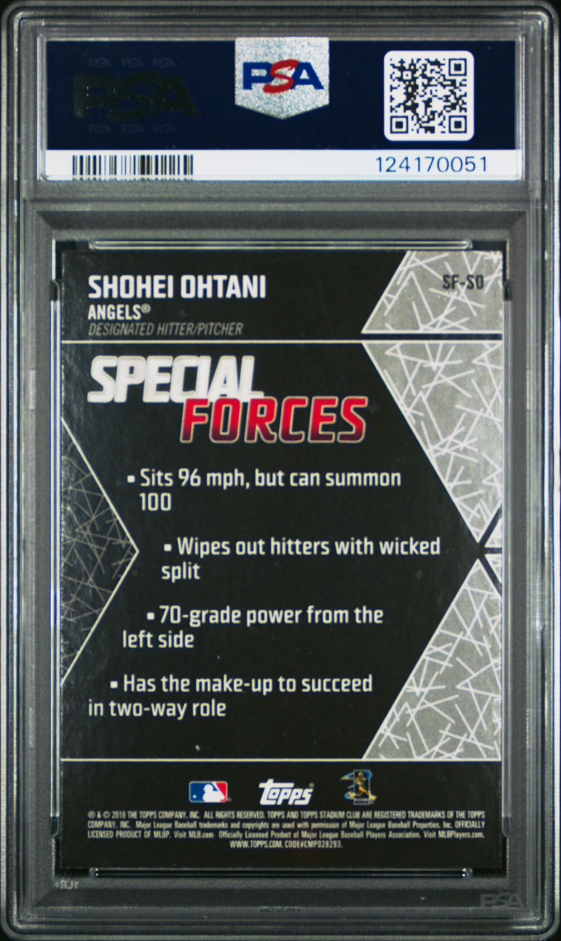 2018 Stadium Club Special Forces Shohei Ohtani #Sf-So (Special Forces) Gem Mt 10 back