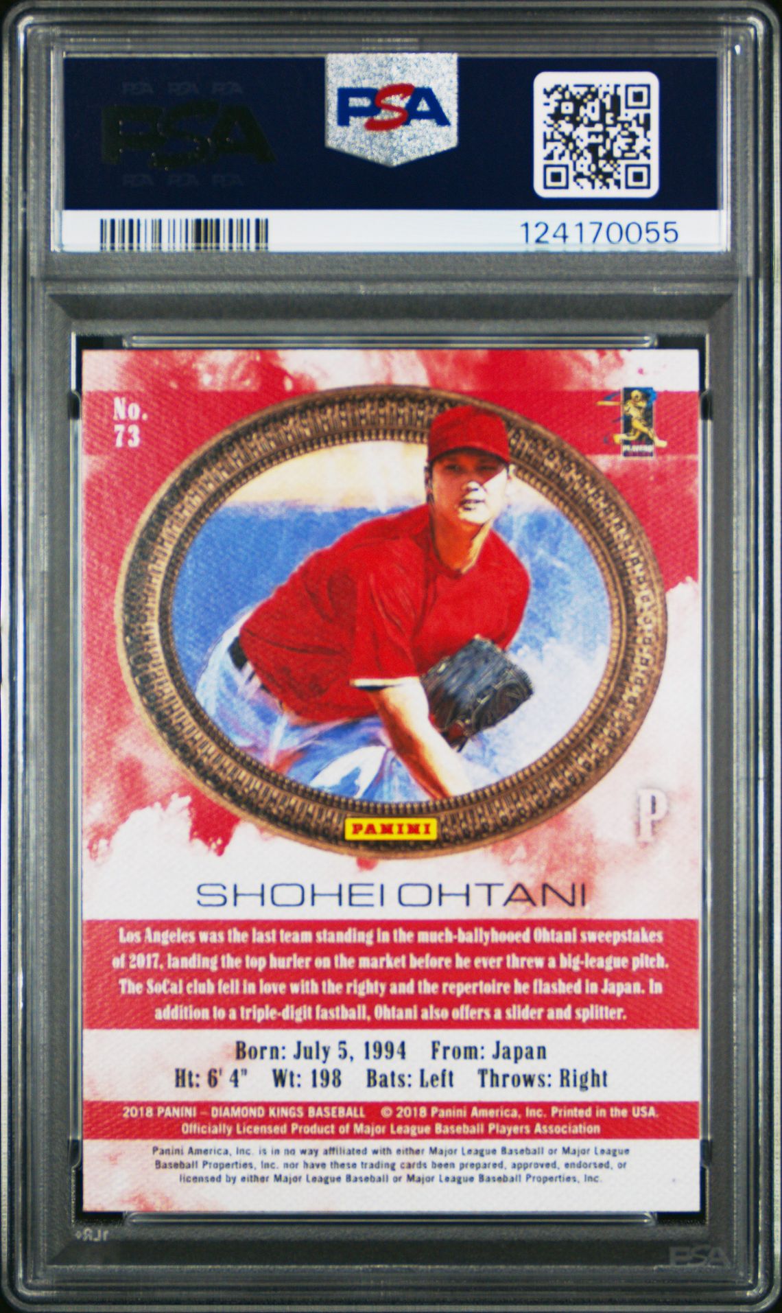 2018 Panini Diamond Kings Shohei Ohtani #73 (Pitching/No Pinstripe) Gem Mt 10 back