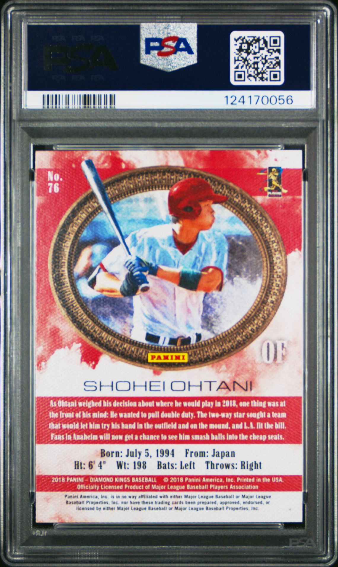 2018 Panini Diamond Kings Shohei Ohtani #76 (Facing Right) Mint 9 back