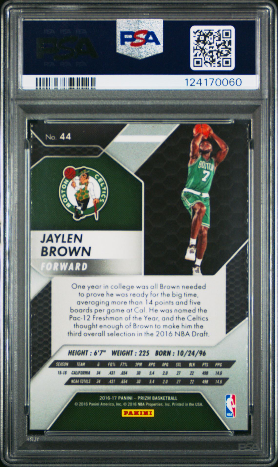 2016 Panini Prizm Jaylen Brown #44 Gem Mt 10 back